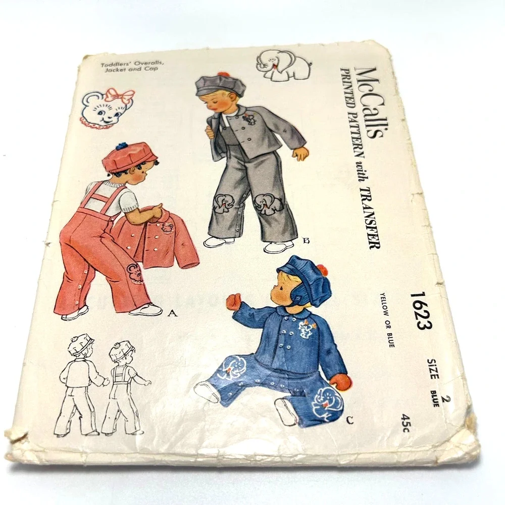 McCalls Vintage 1950's Pattern #1623 Toddlers Overalls, Jacket‎ and Cap Size 2